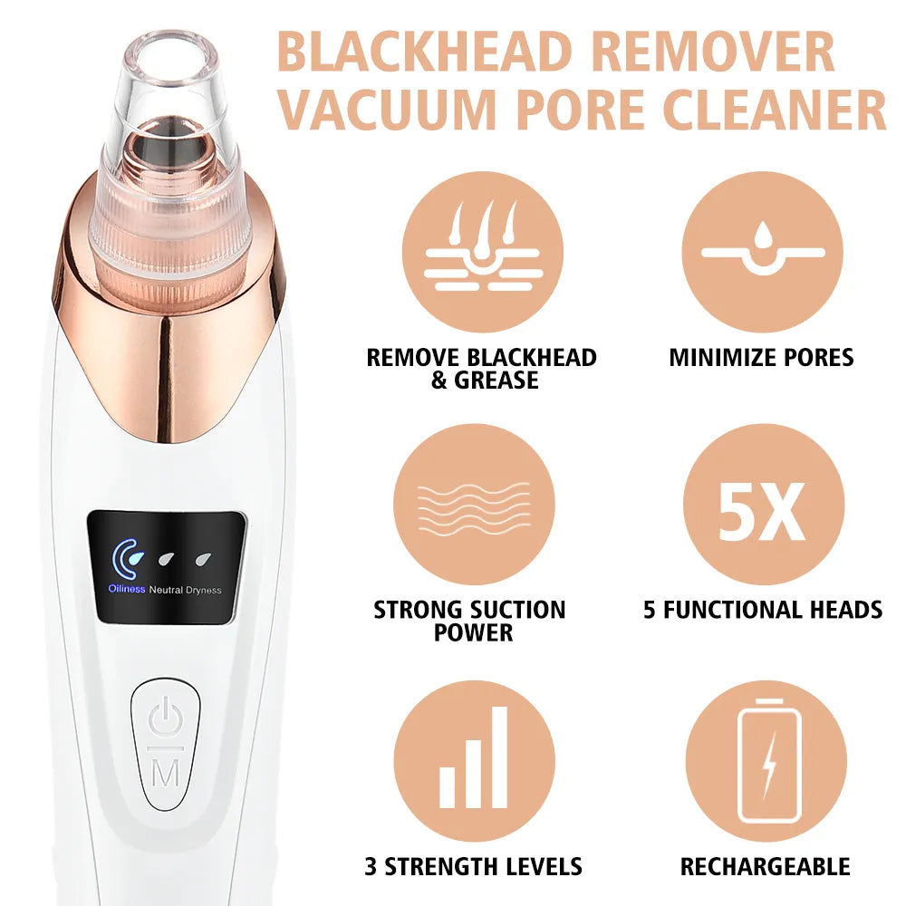 Electric Blackhead Remover Vacuum: Facial Deep Cleansing Pore Cleaner Machine for Acne and Black Spots Removal