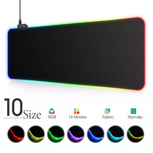 RGB LED Light Mousepad: Colorful Surface with Waterproof Desk-Mat, Multi-Size, Perfect for Computer Gamers in CS, Dota, and Worldwide