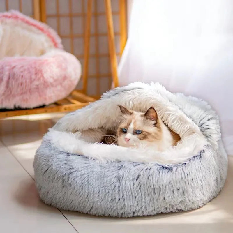 Cozy Round Plush Pet Bed: Perfect for Cats and Small Dogs