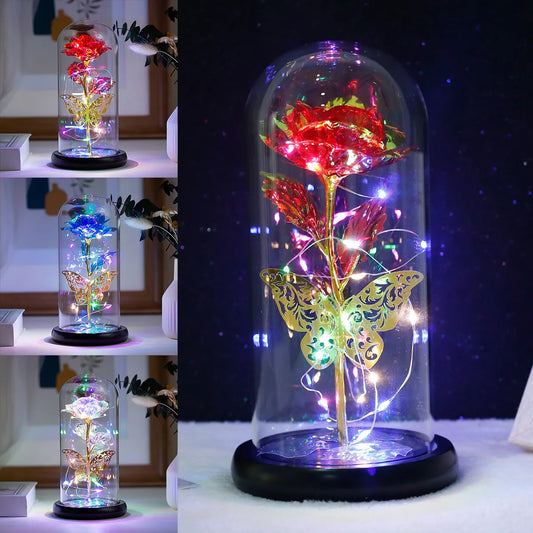 Galaxy Rose Lamp: Colorful LED Flowers in Glass - Battery Powered Gift for Women