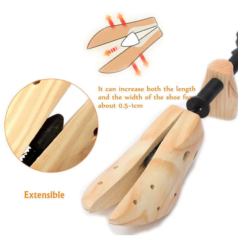 Adjustable Pine Wood Shoe Stretcher for Flats, Pumps, and Boots - Shoe Tree Shaper Rack for Men and Women