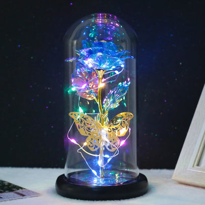 Galaxy Rose Lamp: Colorful LED Flowers in Glass - Battery Powered Gift for Women