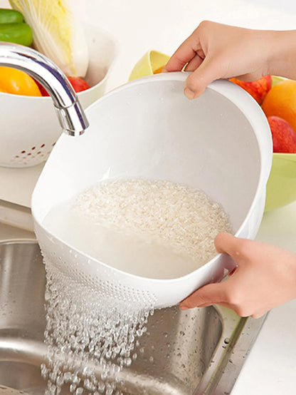 Silicone Colander with Handle: Rice Bowl Drain Basket, Fruit Bowl Washing, Home Kitchen Organizer - 1PC