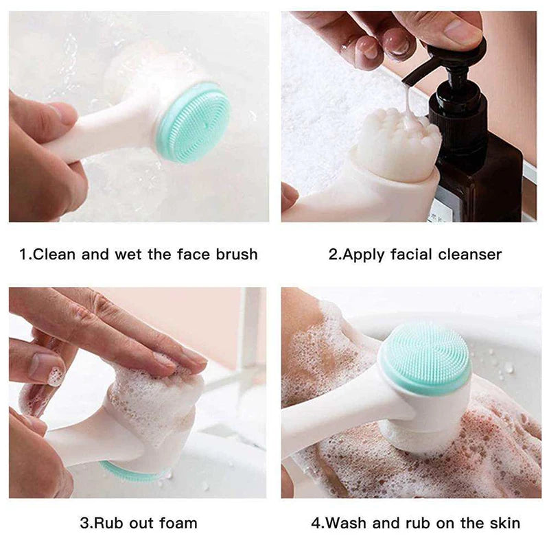 Double-Sided 3D Silicone Facial Cleansing Brush: Manual Massage with Soft Bristles, Exfoliator for Face Wash