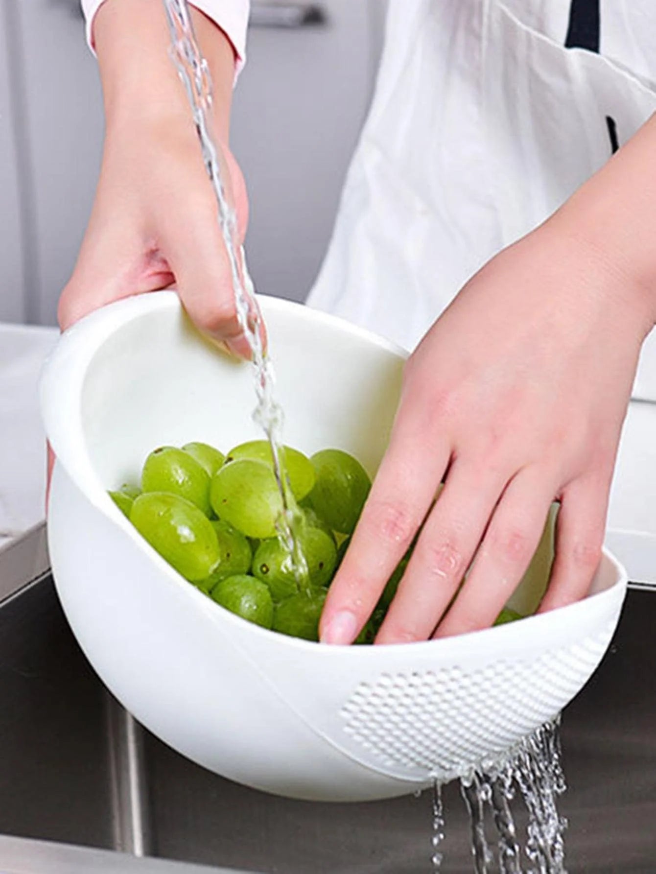 Silicone Colander with Handle: Rice Bowl Drain Basket, Fruit Bowl Washing, Home Kitchen Organizer - 1PC