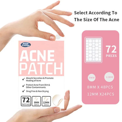 72-Count Hydrocolloid Acne Patches: Invisible, Waterproof, and Effective for Pimple and Spot Removal - Concealer Stickers for Repairing Skin Marks