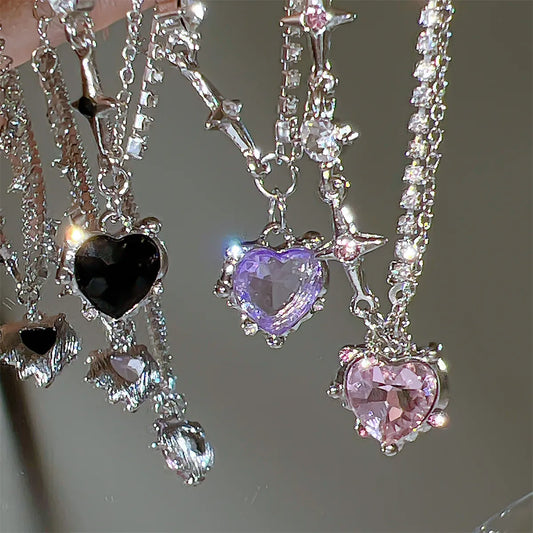 Sparkle Heart Crystal Necklace: Clavicle Chain for Women and Girls