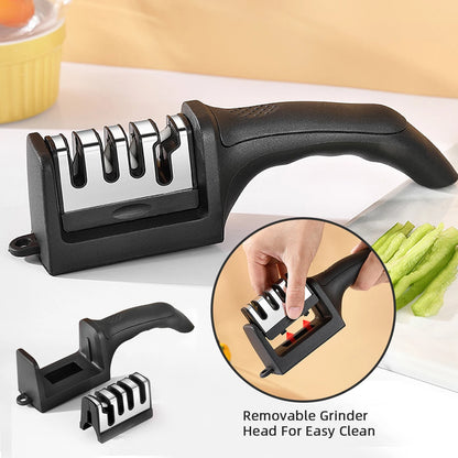 3-Segment Hand-Held Knife Sharpener: Multi-Functional Black Sharpening Stone for Household Kitchen Use