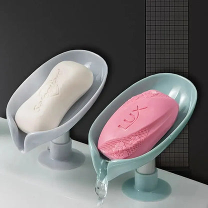 2pcs Leaf Shape Soap Holder: Suction Cup Tray for Shower or Kitchen - Convenient Drying Rack for Soap, Sponge, and Bathroom Accessories