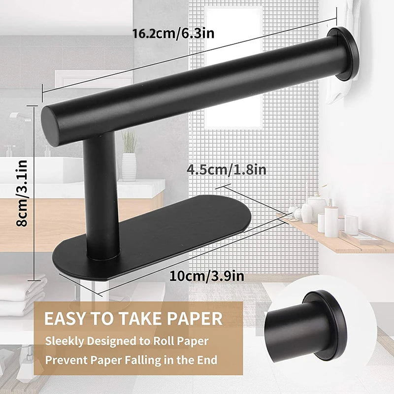Adhesive Stainless Steel Paper Towel Holder: No Hole Punch Needed - Lengthened Storage Rack for Kitchen, Bathroom, and Toilet