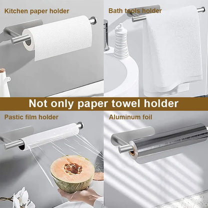 Adhesive Stainless Steel Paper Towel Holder: No Hole Punch Needed - Lengthened Storage Rack for Kitchen, Bathroom, and Toilet