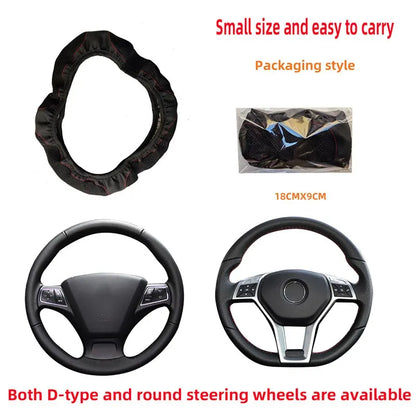 Leather Car Steering Wheel Cover: Embroidered, Diamond-Encrusted, Breathable - Fits 14.5-15 inches
