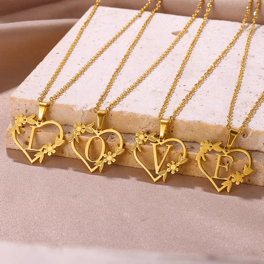 Initials Necklace: Gold Color Stainless Steel Heart Letter Choker for Women and Girls - Best Alphabet Jewelry Gifts