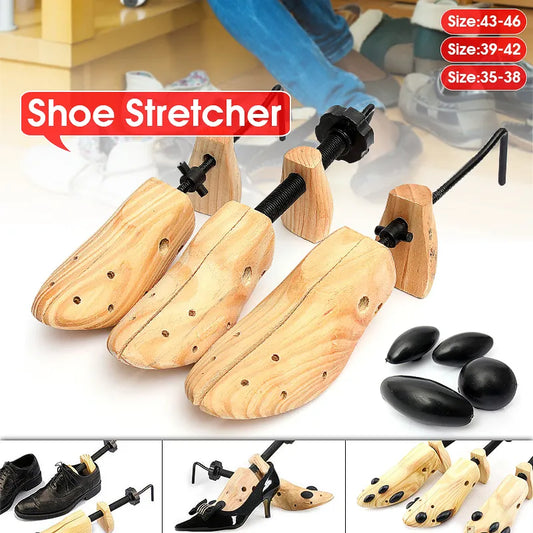 Adjustable Pine Wood Shoe Stretcher for Flats, Pumps, and Boots - Shoe Tree Shaper Rack for Men and Women